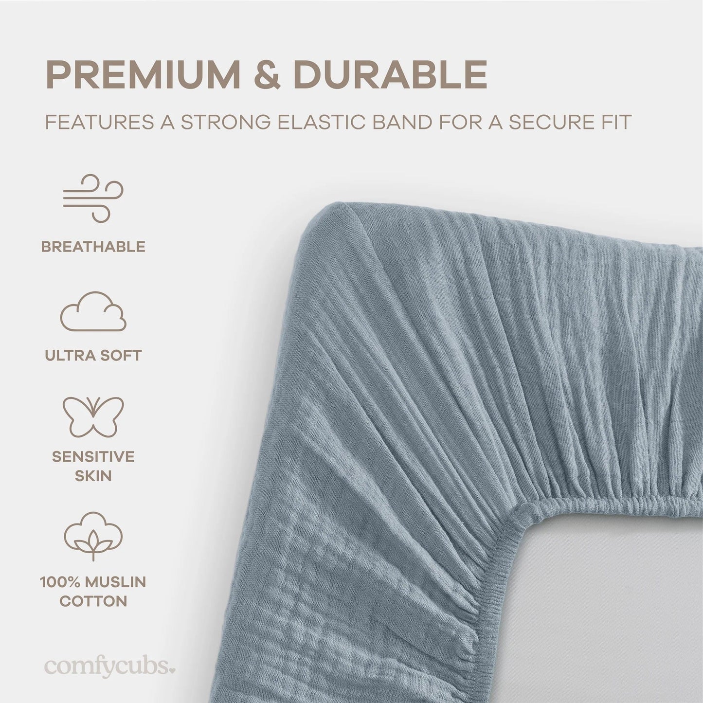 Comfy Cubs Muslin Cotton Bassinet Sheet - Pacific Blue