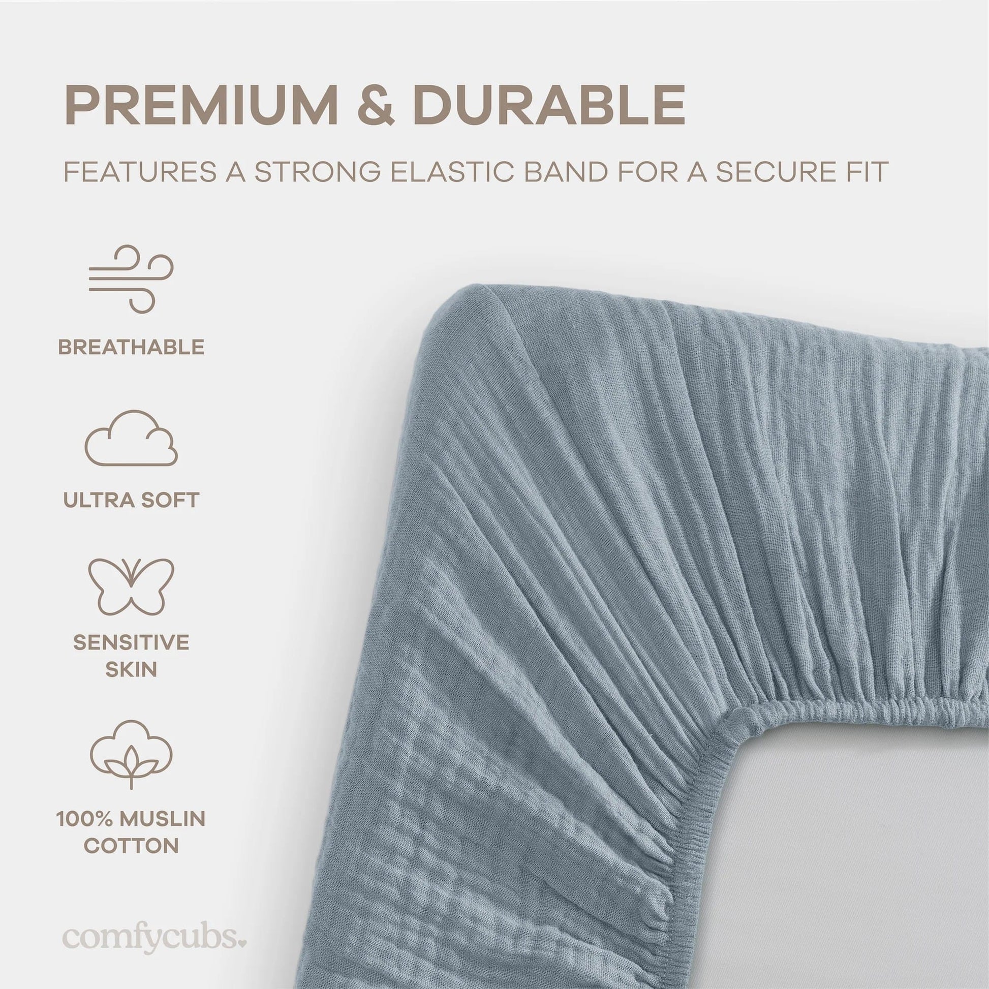 Comfy Cubs Muslin Cotton Bassinet Sheet - Pacific Blue