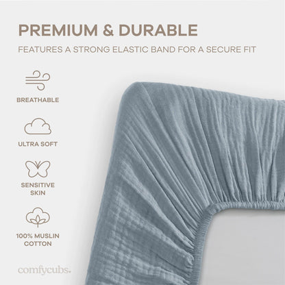 Comfy Cubs Muslin Cotton Bassinet Sheet - Pacific Blue