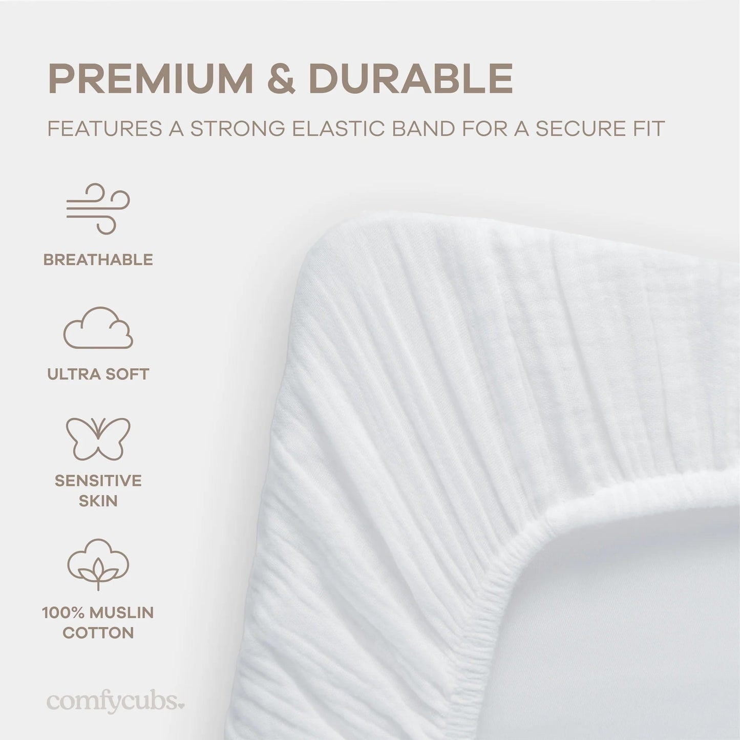 Comfy Cubs Muslin Cotton Bassinet Sheet - White