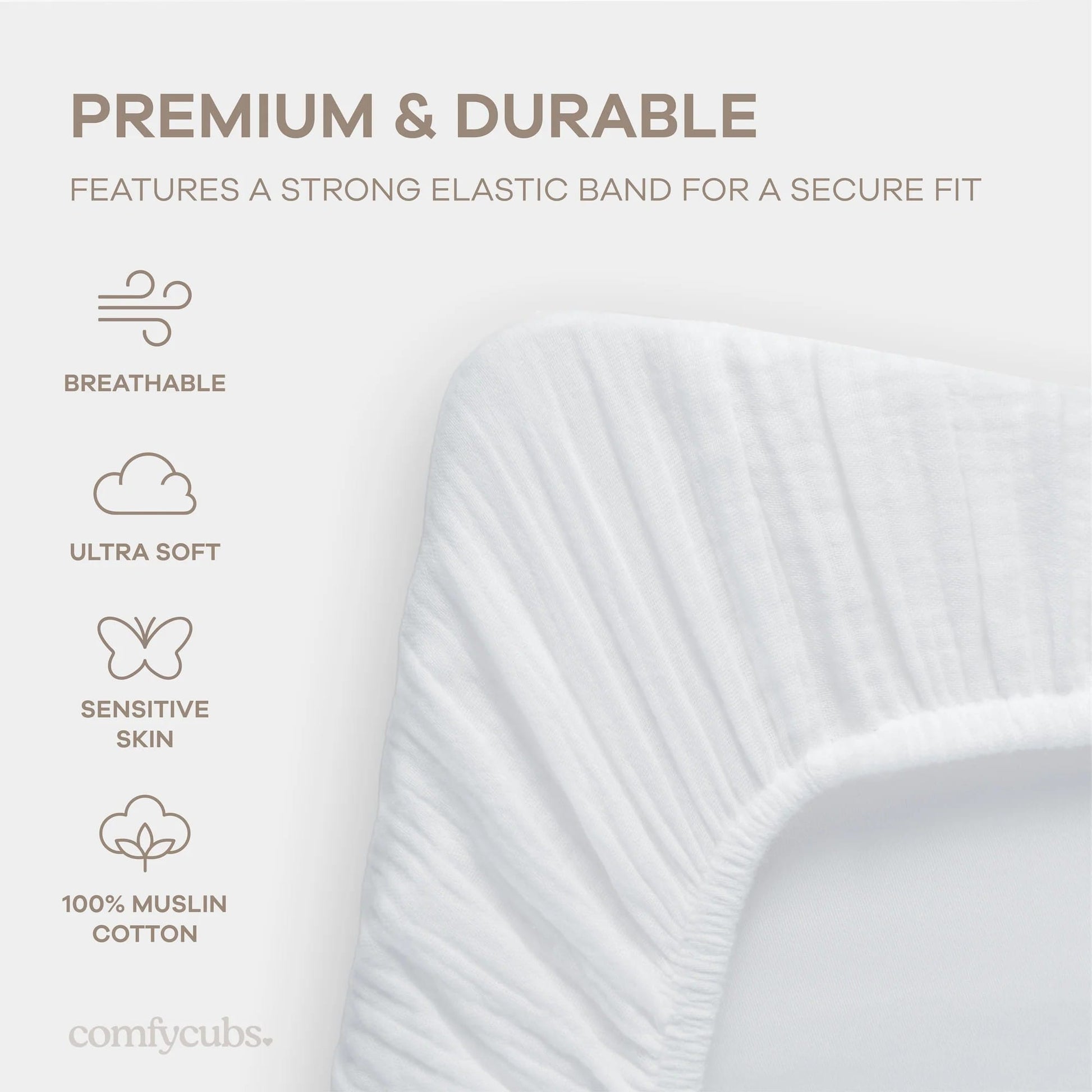 Comfy Cubs Muslin Cotton Bassinet Sheet - White