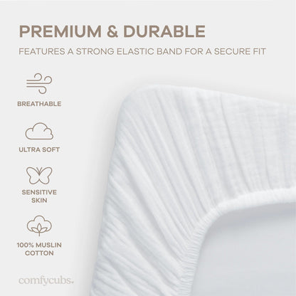 Comfy Cubs Muslin Cotton Bassinet Sheet - White