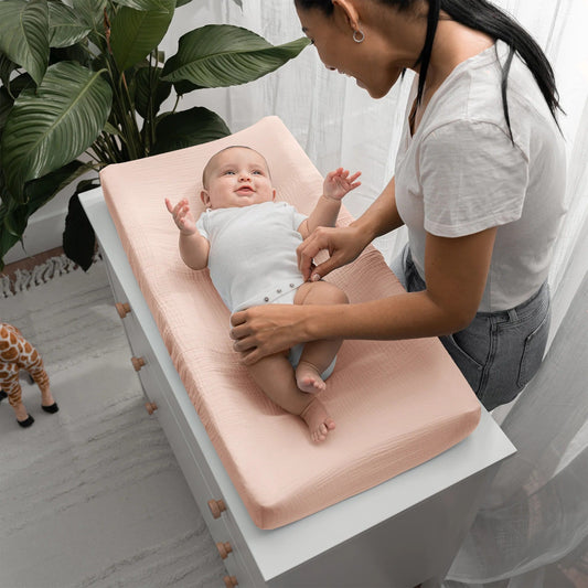 Comfy Cubs Muslin Fitted Changing Pad Cover - Blush