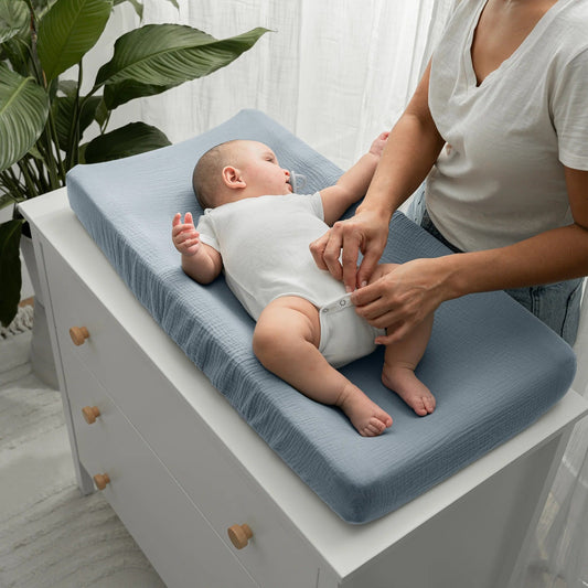 Comfy Cubs Muslin Fitted Changing Pad Cover - Pacific Blue