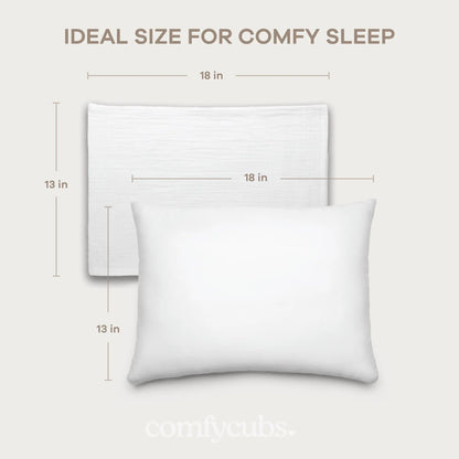 Comfy Cubs Toddler Pillow with Soft Muslin Pillow Case - White