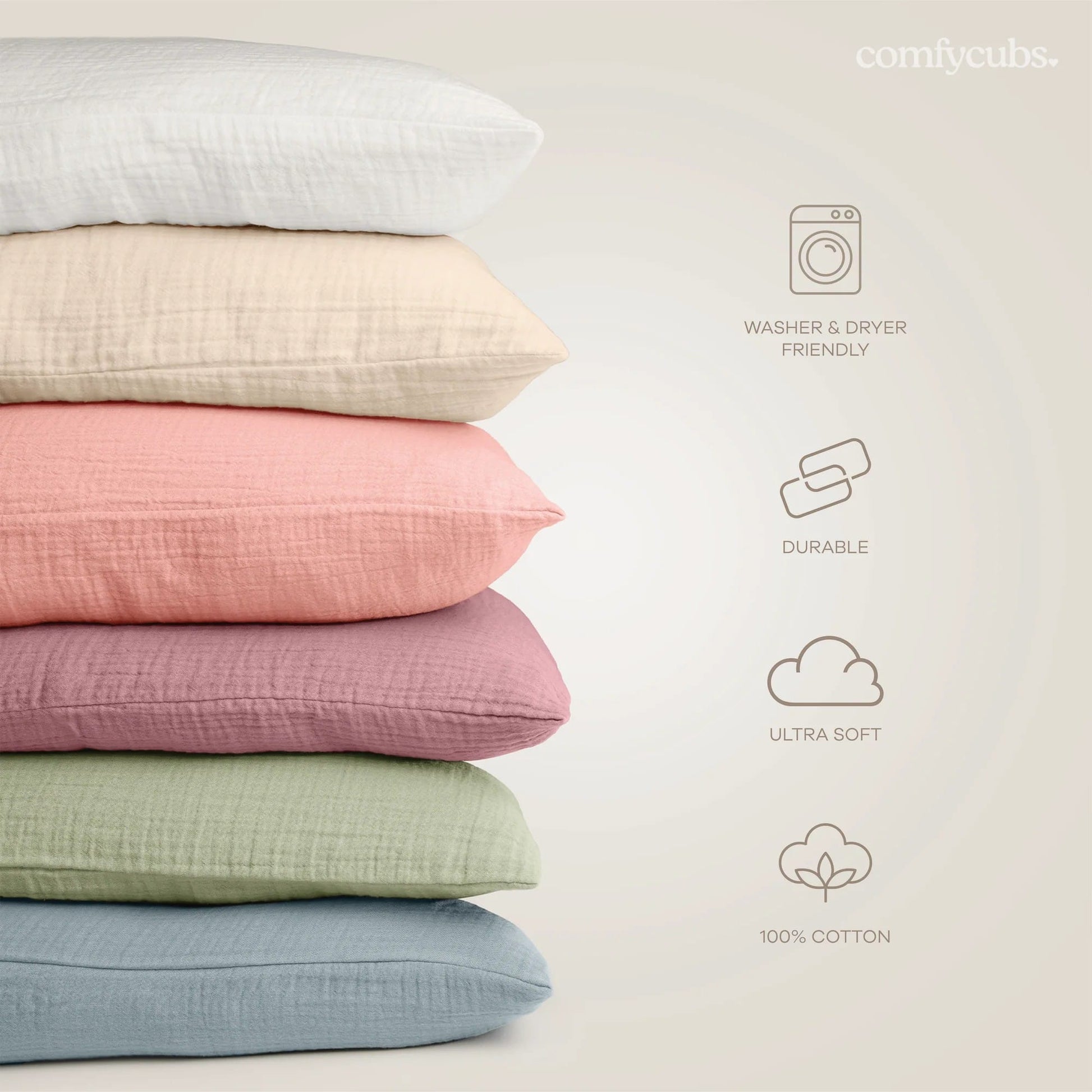 Comfy Cubs Toddler Pillow with Soft Muslin Pillow Case - White
