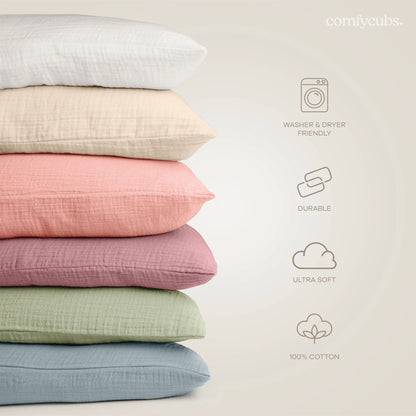 Comfy Cubs Toddler Pillow with Soft Muslin Pillow Case - White