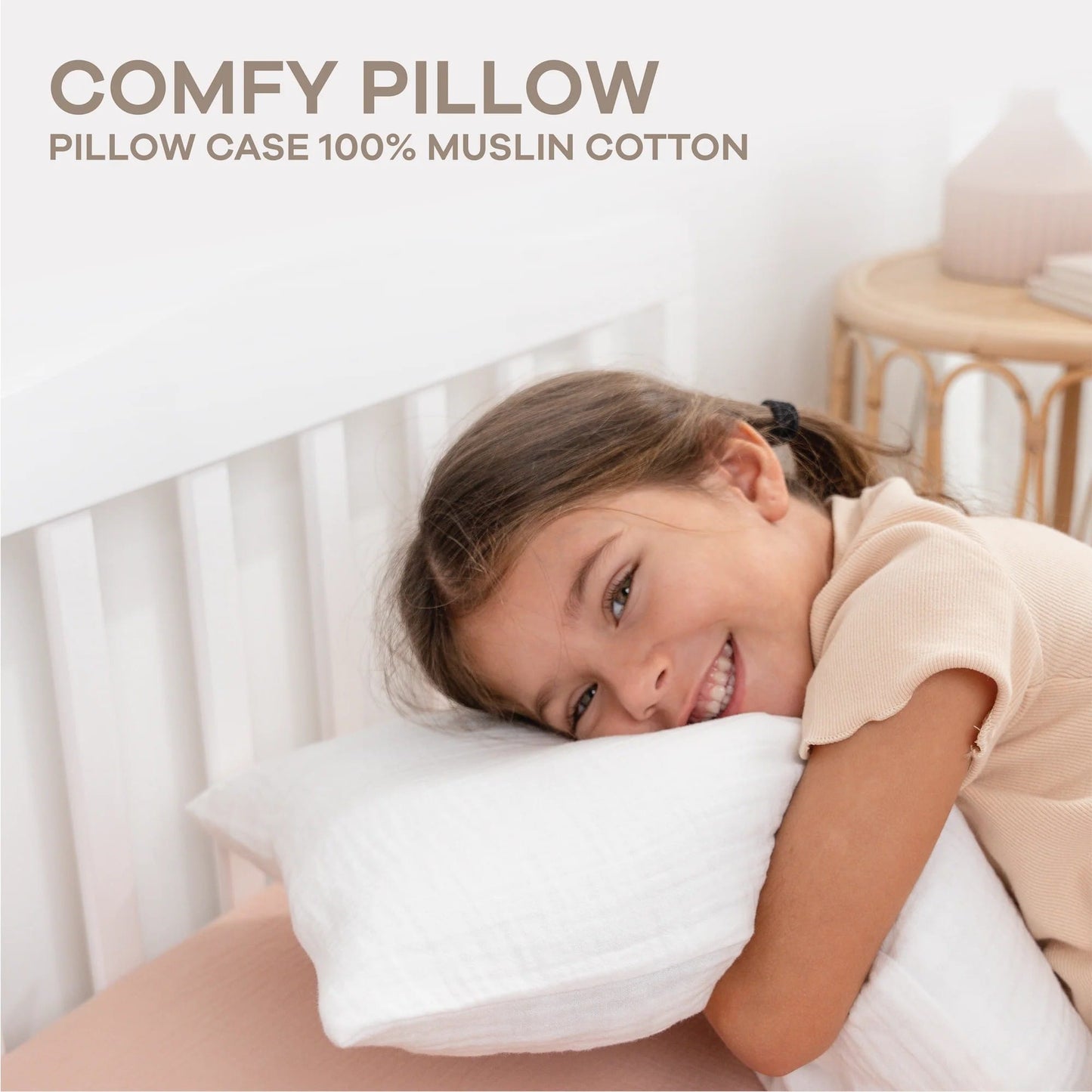 Comfy Cubs Toddler Pillow with Soft Muslin Pillow Case - White
