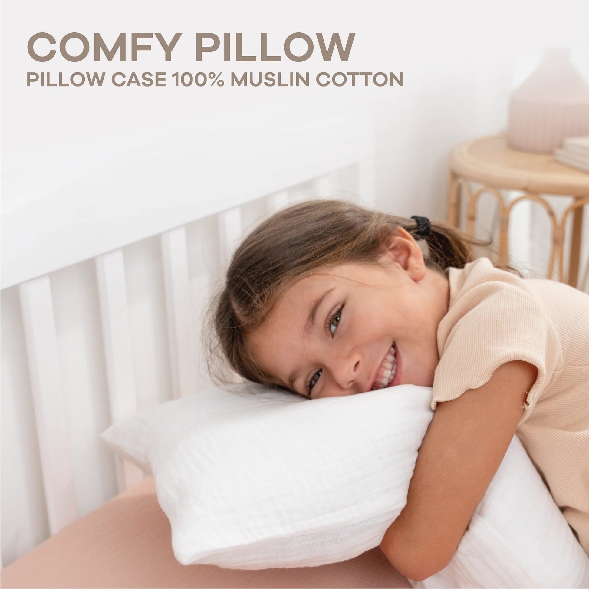 Comfy Cubs Toddler Pillow with Soft Muslin Pillow Case - White