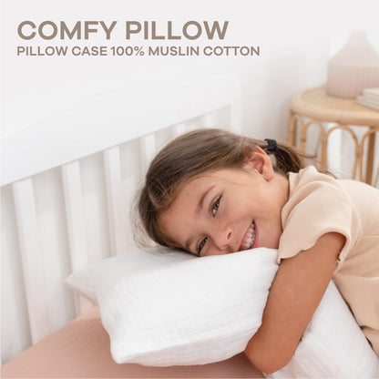 Comfy Cubs Toddler Pillow with Soft Muslin Pillow Case - White