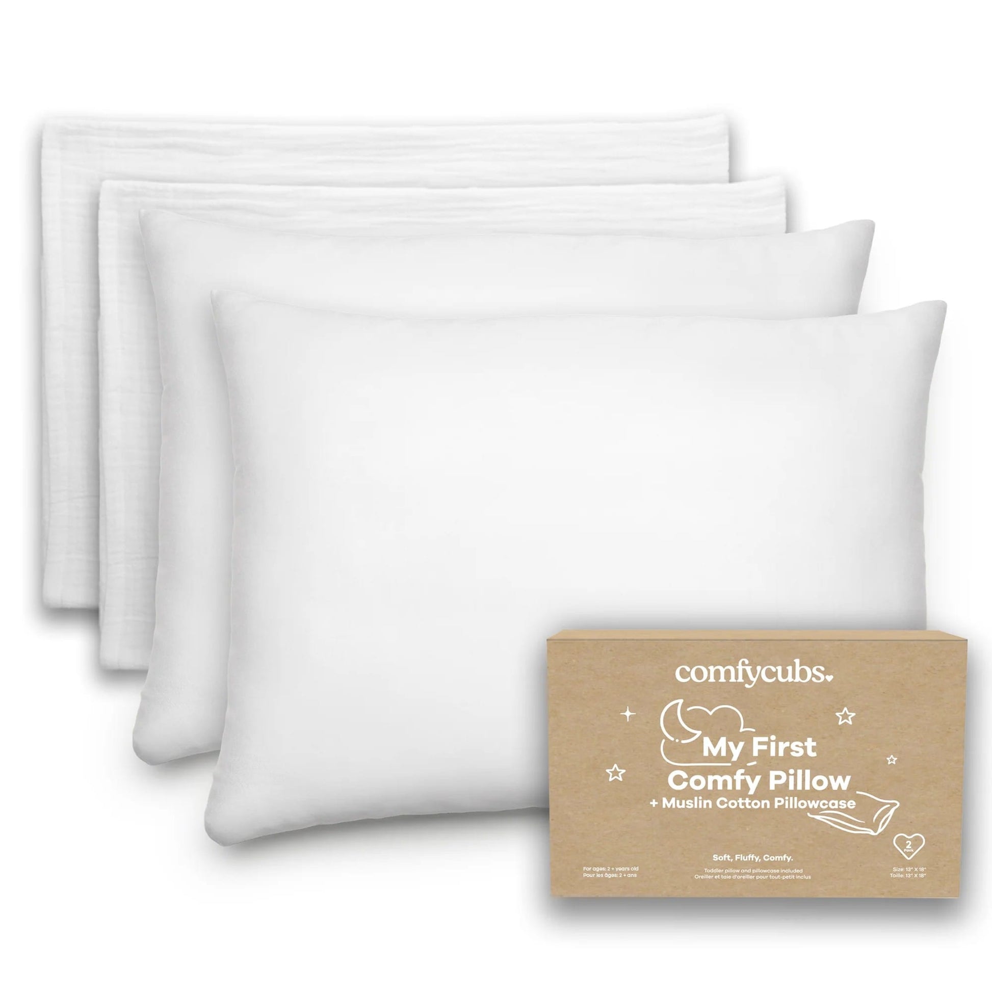 Comfy Cubs Toddler Pillow with Soft Muslin Pillow Case - White