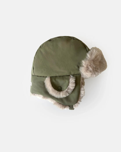 7AM Enfant The Cub Hat (No Ears) Benji - Woodland / Greige Faux Fur, 1-2T