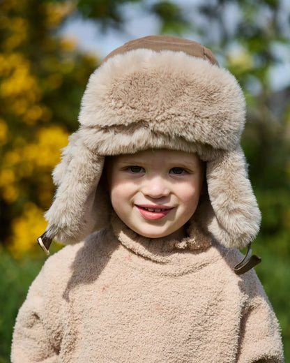 7AM Enfant The Cub Hat (No Ears) Benji - Moss Brown / Greige Faux Fur, 2-4T - Image 2