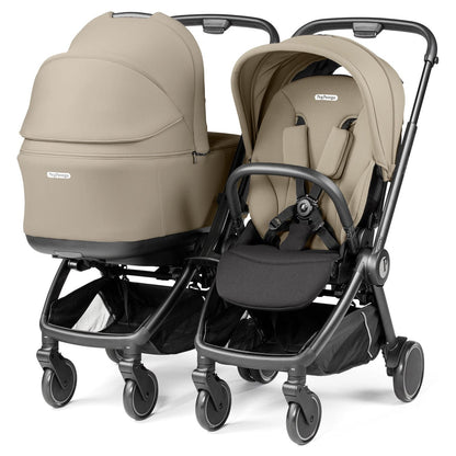 PEG City Loop Double Stroller + Pop Up Bassinet With Stand Bundle - Black / Metal / Metal - CLP-DBL-BAS-METAL