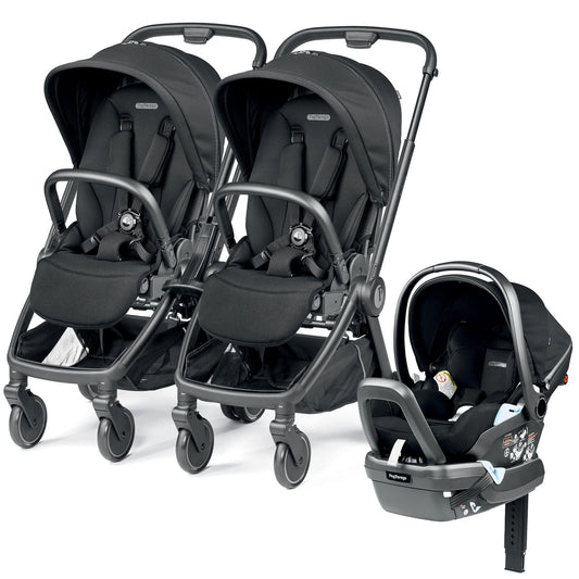 PEG City Loop Double Stroller + Primo Viaggio Lounge Travel System Bundle - Black / True Black / True Black - CLP-DBL-TRVL-LOUNGE-TRBLK