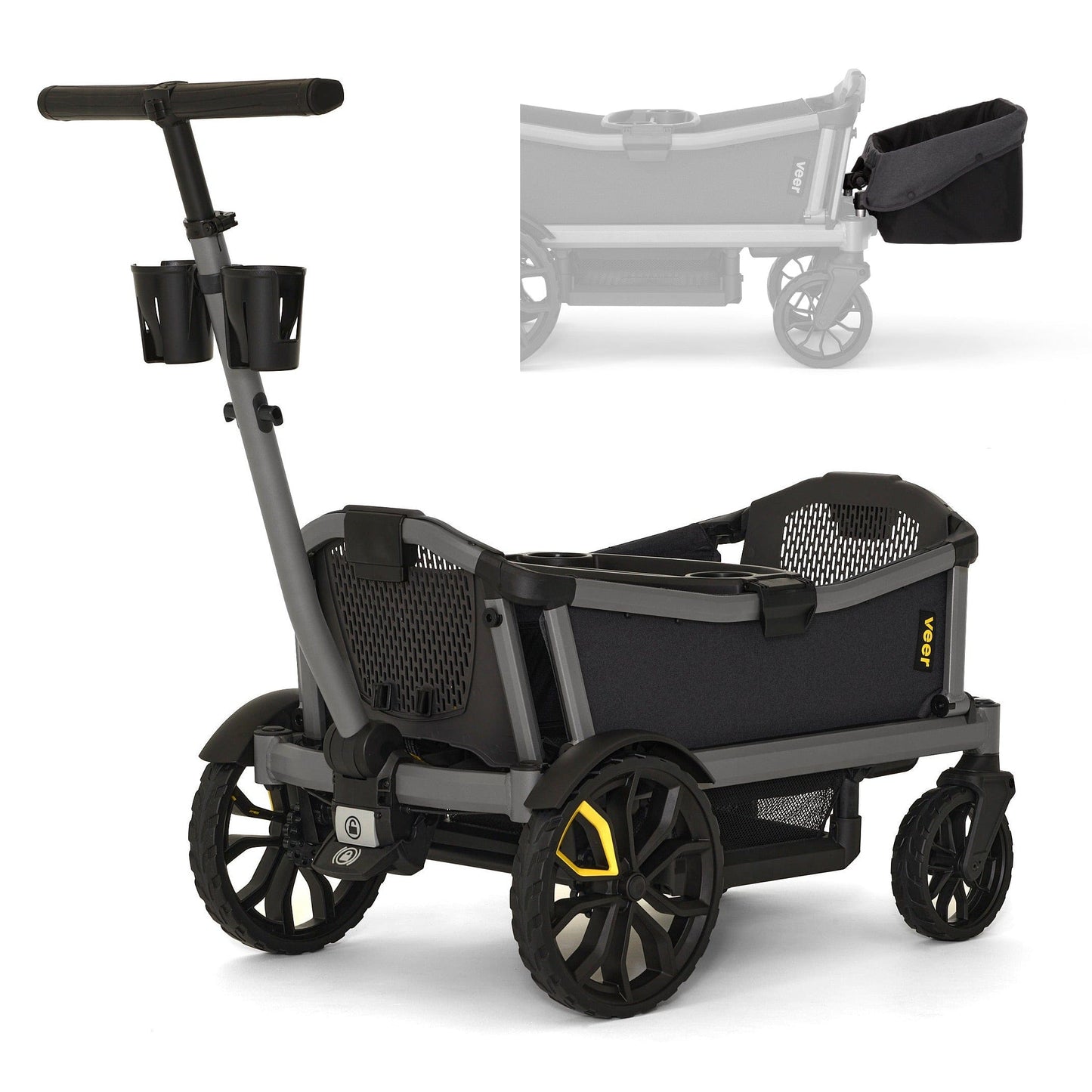 Veer Cruiser City (2 Seater) Stroller Wagon + Basket Bundle - Grey