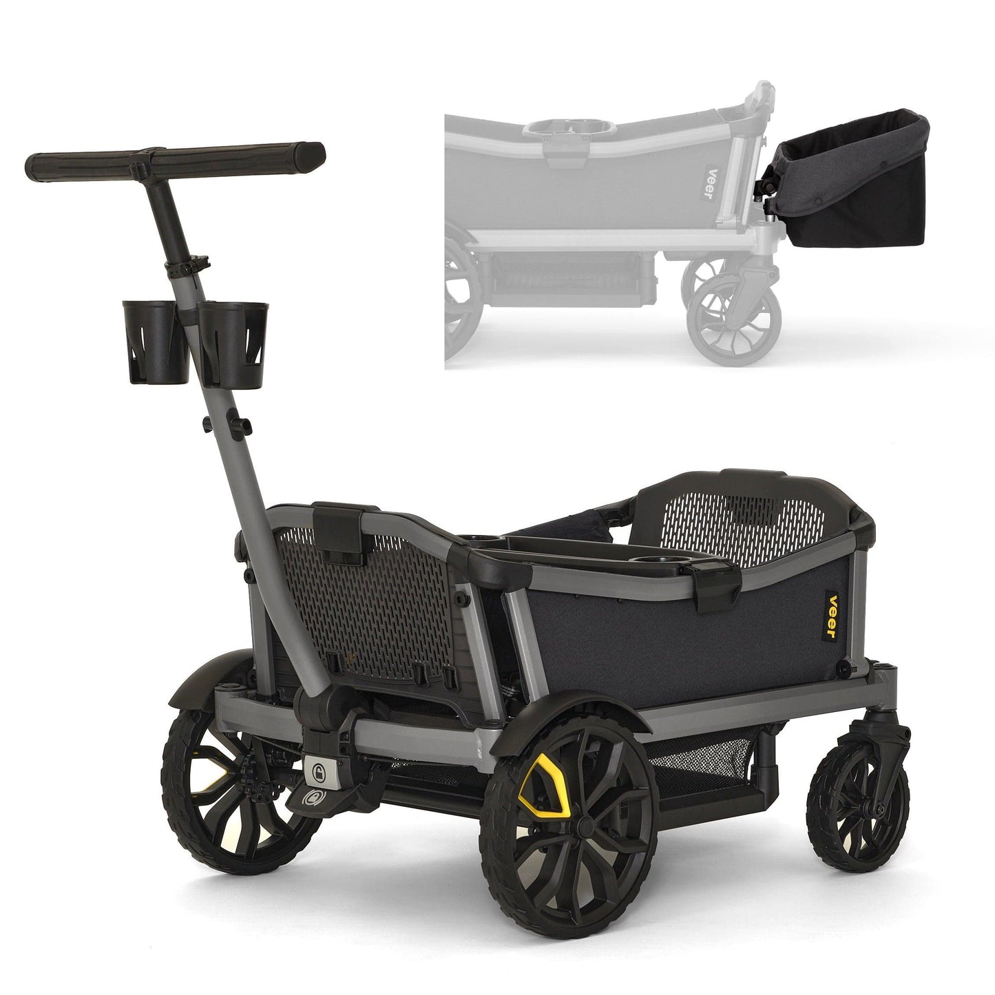 Veer Cruiser City XL (4 Seater) Stroller Wagon + Basket Bundle - Grey