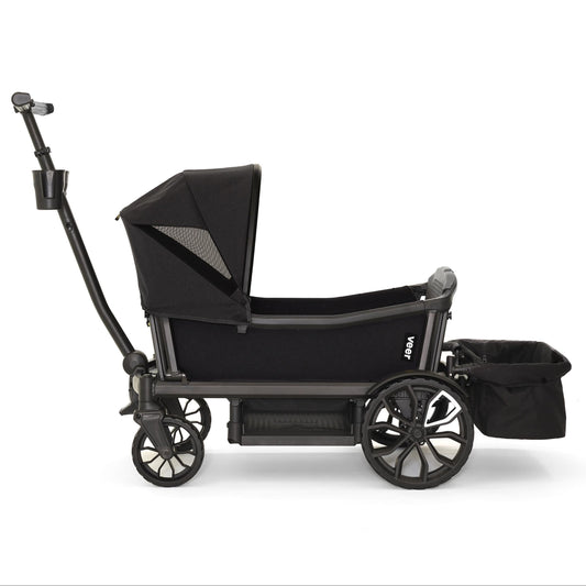 Veer All-Terrain Cruiser XL (4 Seater) Stroller Wagon + Canopy + Basket Bundle - Black Onyx
