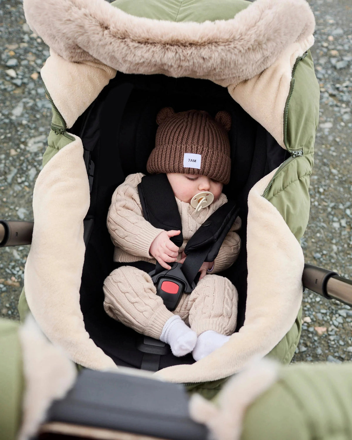7AM Enfant Car Seat Cocoon - Woodland / Greige Faux Fur, 0-12M - Image 10