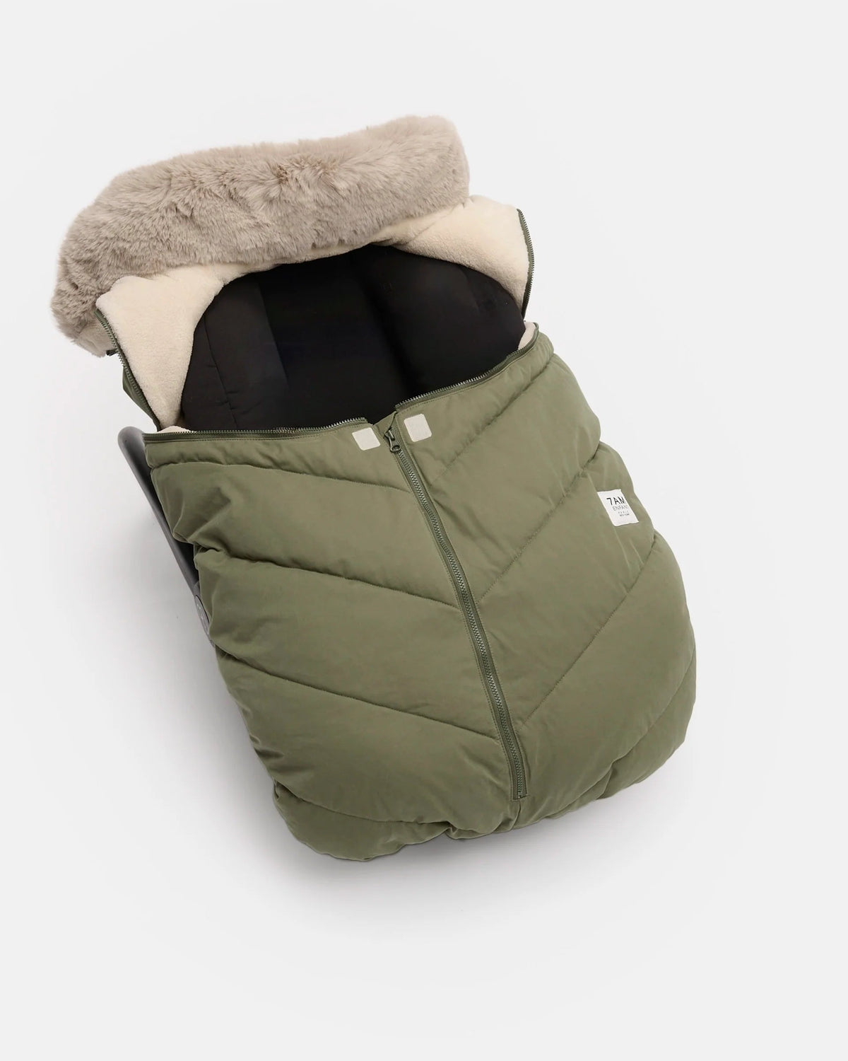 7AM Enfant Car Seat Cocoon - Woodland / Greige Faux Fur, 0-12M - Image 4