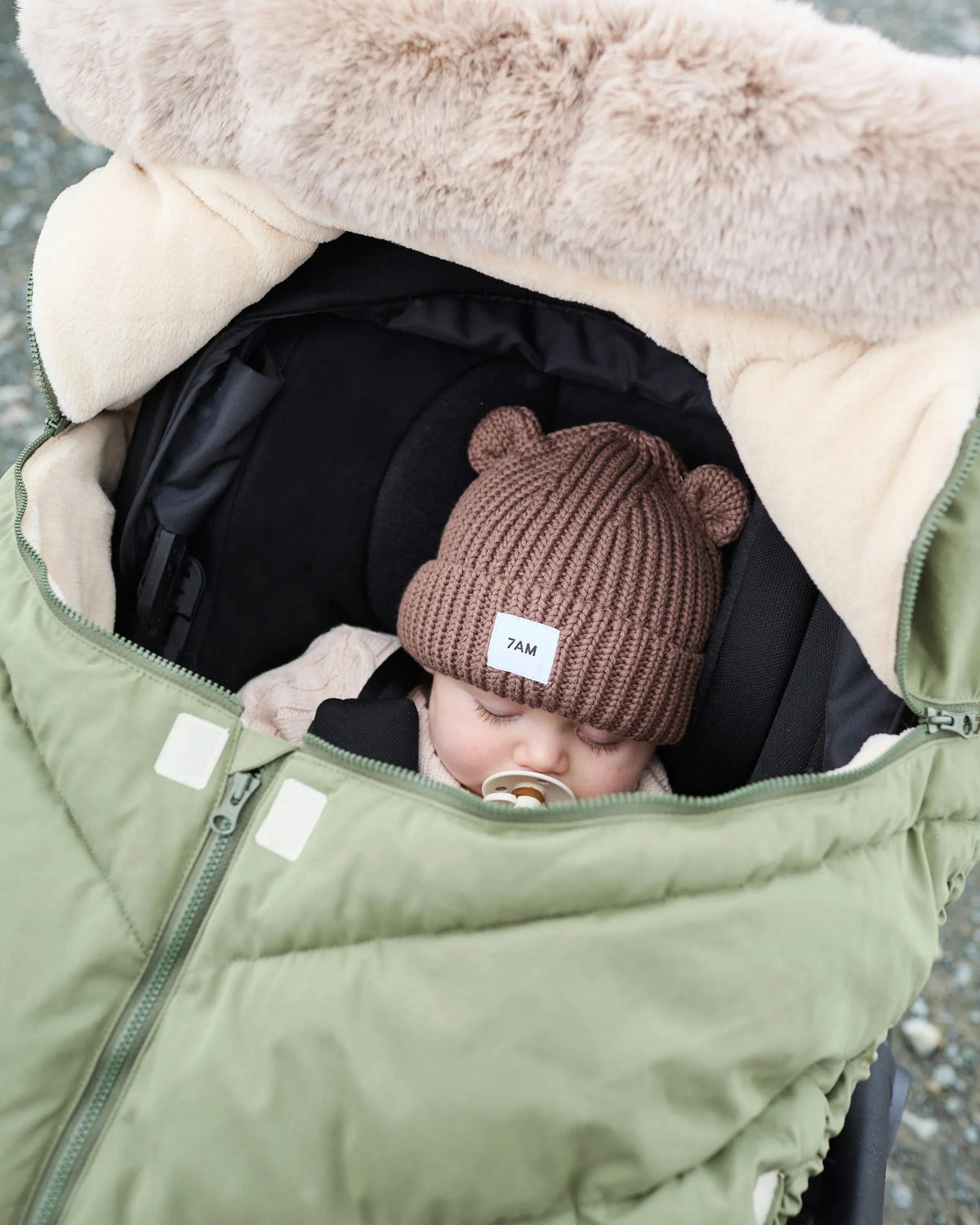 7AM Enfant Car Seat Cocoon - Woodland / Greige Faux Fur, 0-12M - Image 7