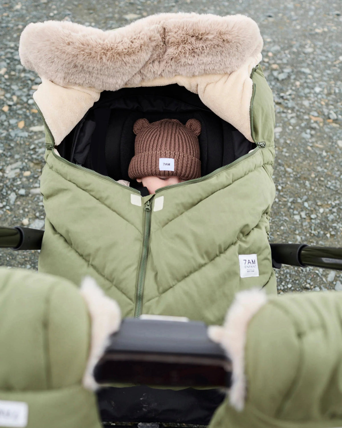 7AM Enfant Car Seat Cocoon - Woodland / Greige Faux Fur, 0-12M - Image 9