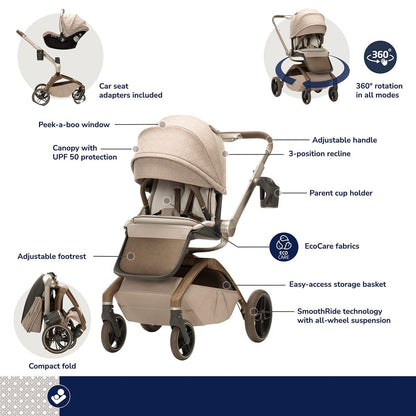Maxi-Cosi Tana 360 + Peri 180 Rotating Infant Car Seat Travel System Bundle - Natural Heritage - CV452HDF-IC397HDF
