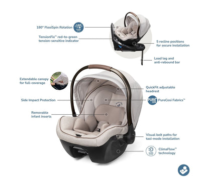 Maxi-Cosi Tana 360 + Peri 180 Rotating Infant Car Seat Travel System Bundle - Natural Heritage - CV452HDF-IC397HDF