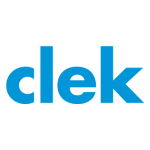The word "clek" in lowercase, bold, sans-serif font is in bright blue against a solid dark green background.