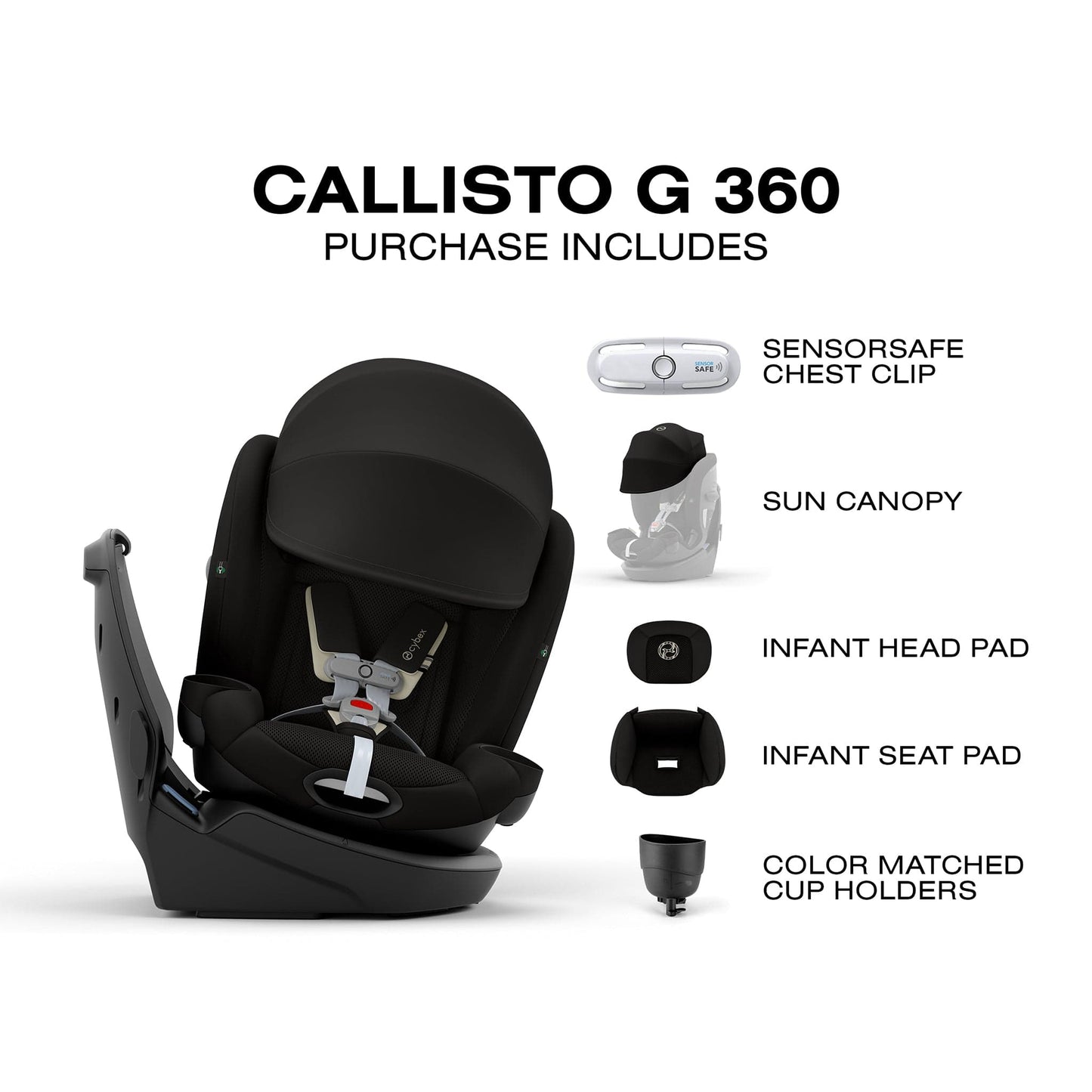Cybex OPEN BOX Callisto G 360 Rotating All-in-One Convertible Car Seat - Moon Black - 524000595-ob