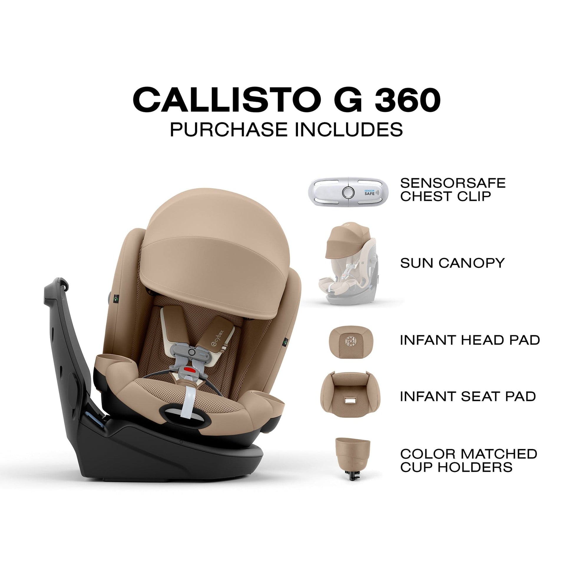 Cybex OPEN BOX Callisto G 360 Rotating All-in-One Convertible Car Seat - Almond Beige - 524000599-OB