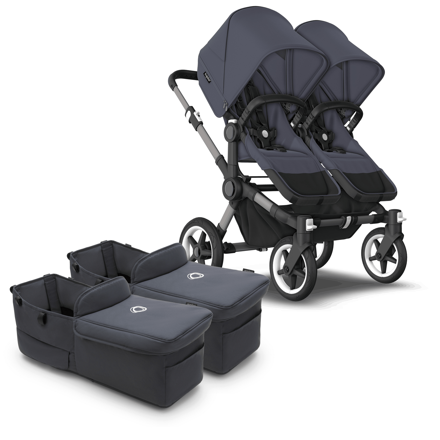 Bugaboo Donkey 5 Twin Complete Stroller Bundle - Graphite / Stormy Blue / Stormy Blue / Black - D5-TWIN-100000048