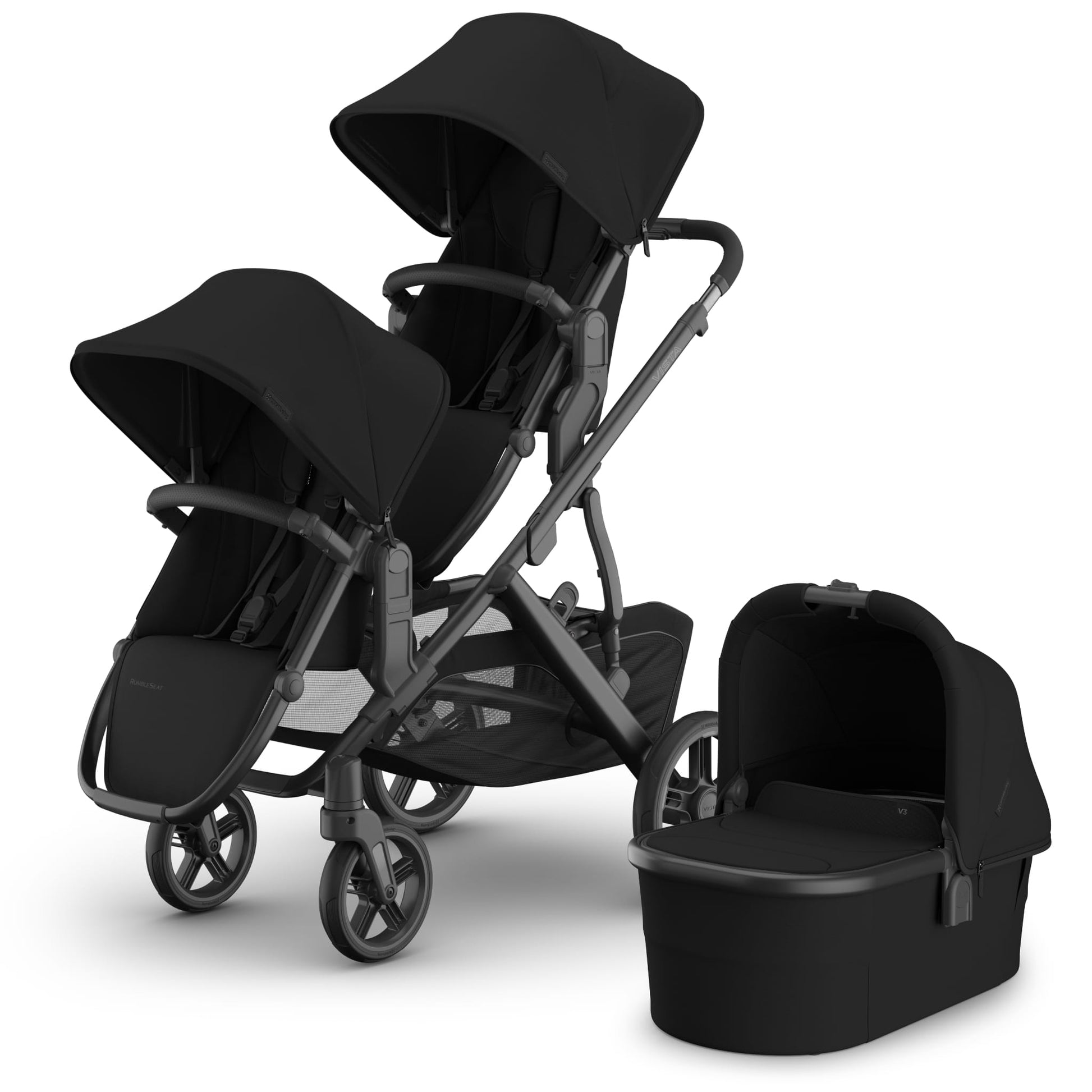 UPPAbaby Vista V3 Double Stroller with RumbleSeat V3 + Bassinet Bundle – Albee Baby