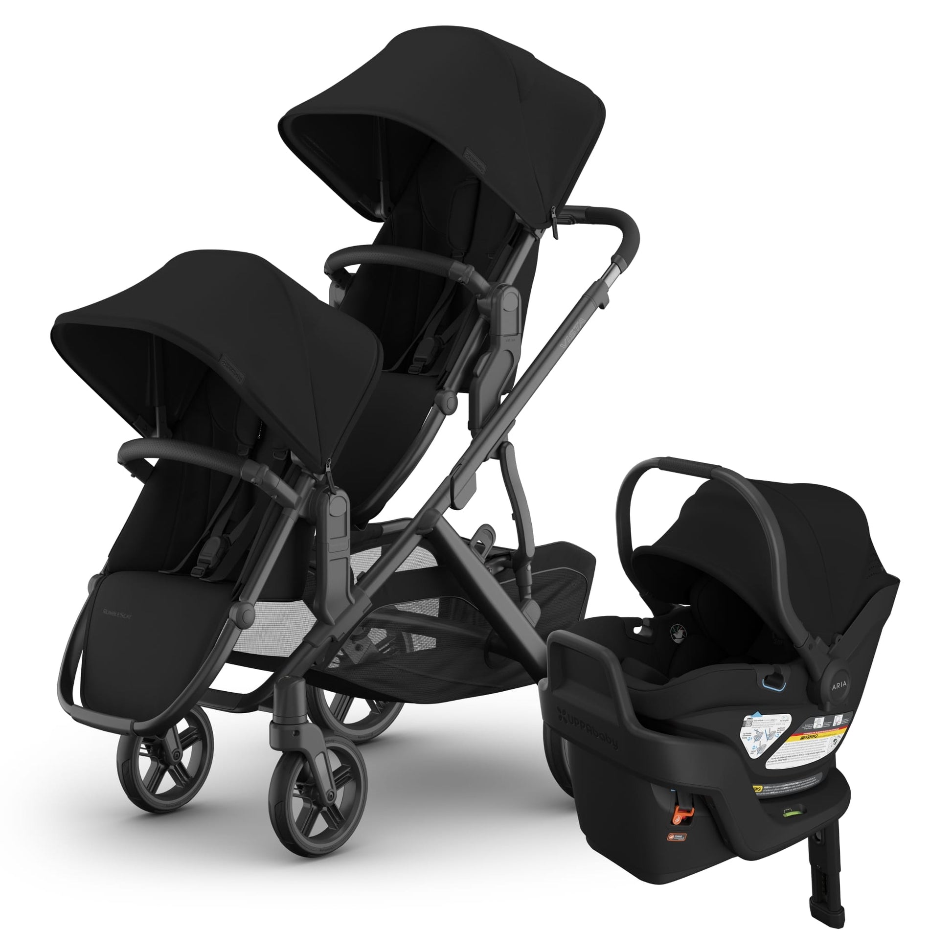 UPPAbaby Vista V3 Double Stroller with RumbleSeat V3 + Aria V2 Travel System Bundle