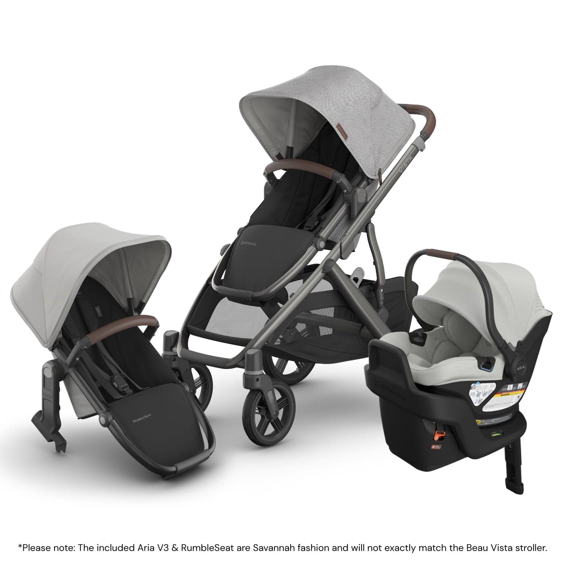 UPPAbaby Vista V3 Double Stroller with RumbleSeat V3 + Aria V2 Travel System Bundle