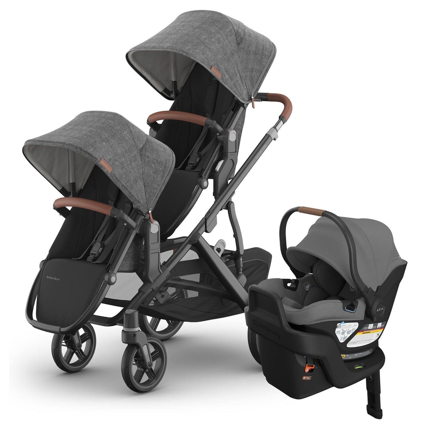 UPPAbaby Vista V3 Double Stroller with RumbleSeat V3 + Aria V2 Travel System Bundle - Greyson / Greyson - DBL-V3-TRVL-ARIA-V2-0303-VSO-NA-GRY