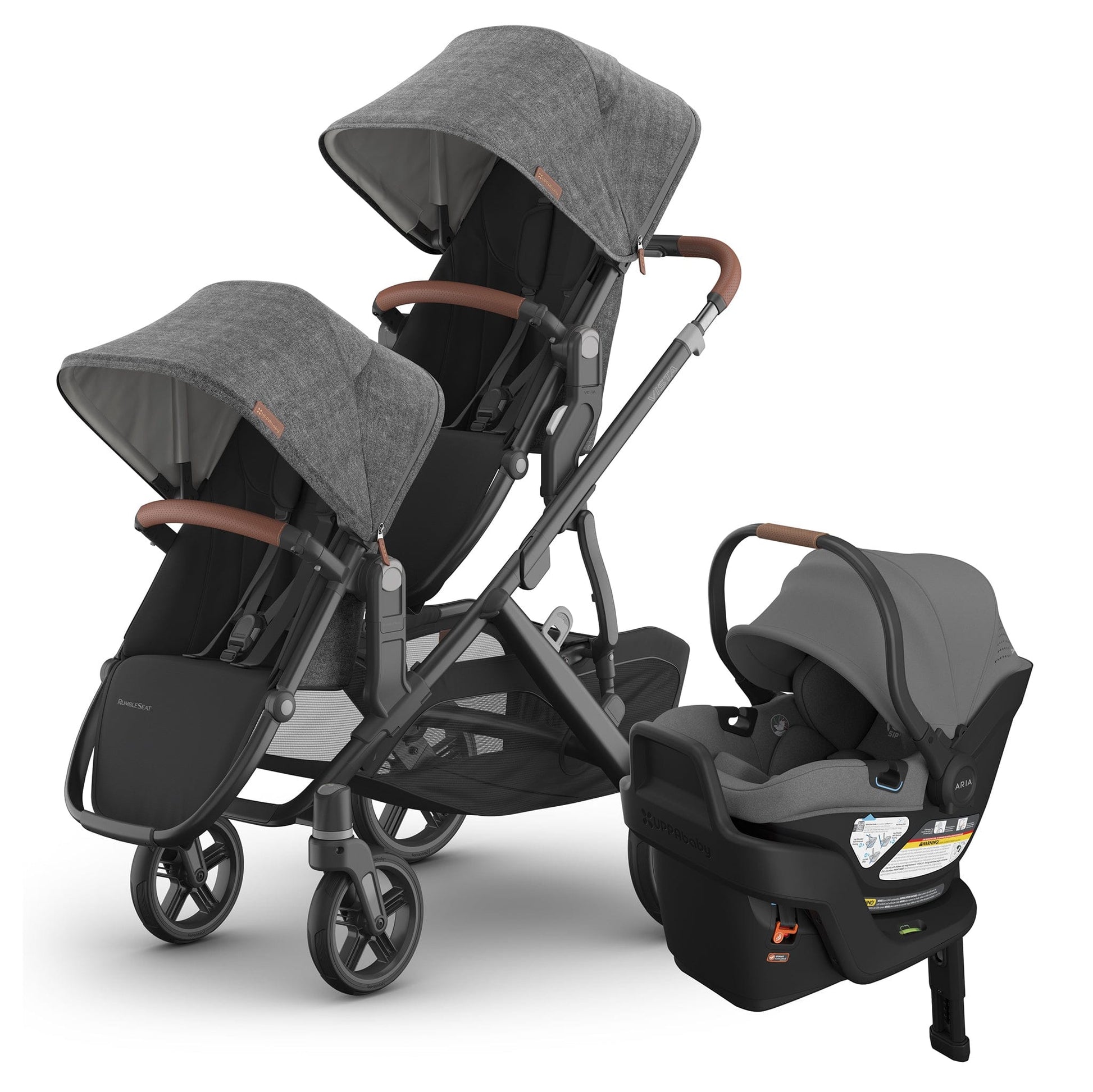 UPPAbaby Vista V3 Double Stroller with RumbleSeat V3 + Aria V2 Travel System Bundle - Greyson / Greyson - DBL-V3-TRVL-ARIA-V2-0303-VSO-NA-GRY