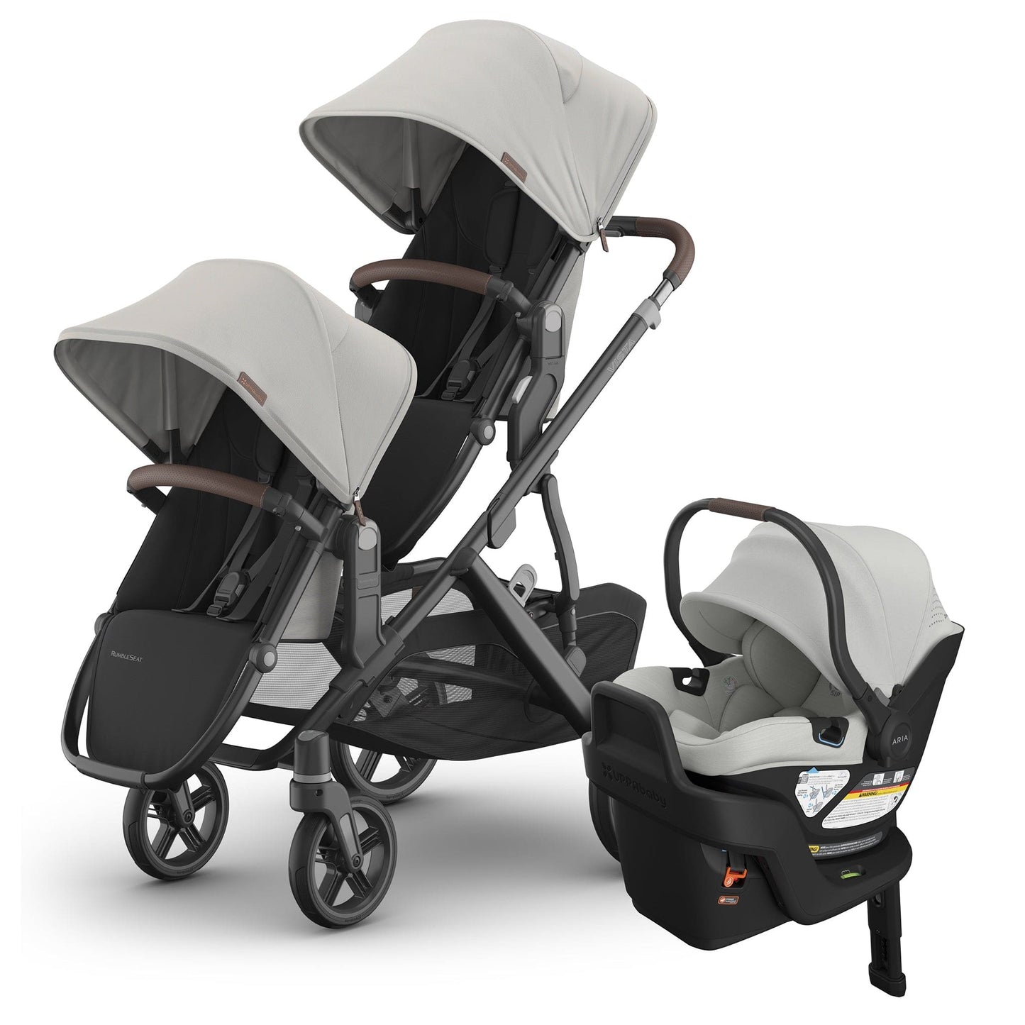 UPPAbaby Vista V3 Double Stroller with RumbleSeat V3 + Aria V2 Travel System Bundle - Savannah / Savannah - DBL-V3-TRVL-ARIA-V2-0303-VSO-NA-SAV