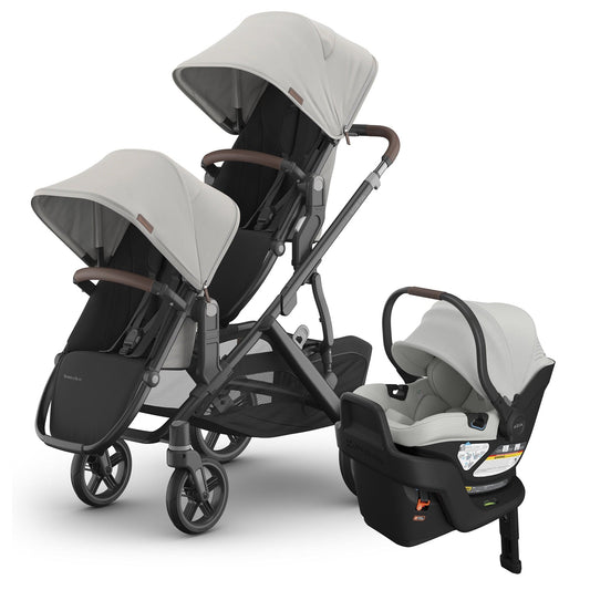 UPPAbaby Vista V3 Double Stroller with RumbleSeat V3 + Aria V2 Travel System Bundle - Savannah / Savannah - DBL-V3-TRVL-ARIA-V2-0303-VSO-NA-SAV