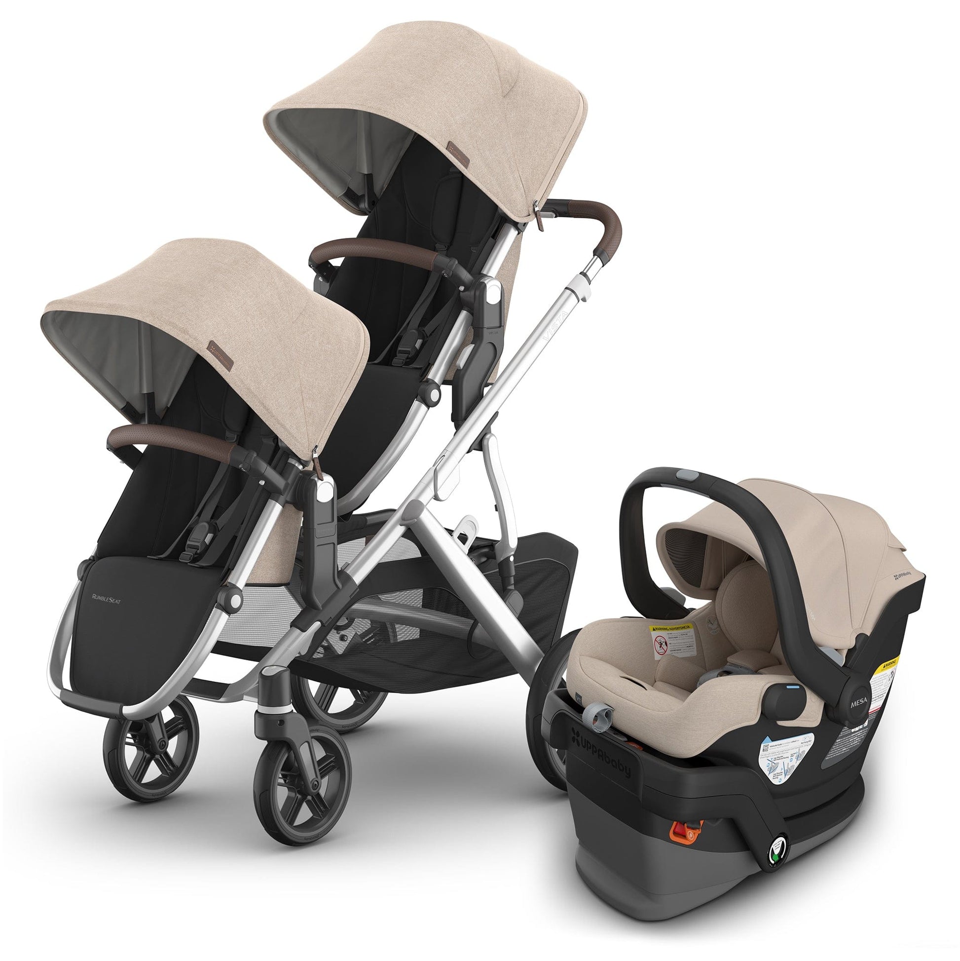 UPPAbaby Vista V3 Double Stroller with RumbleSeat V3 + Mesa V3 Travel System Bundle - Declan / Declan - DBL-V3-TRVL-MESA-V3-0303-VSO-NA-DCL