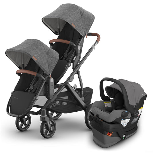 UPPAbaby Vista V3 Double Stroller with RumbleSeat V3 + Mesa V3 Travel System Bundle - Greyson / Greyson - DBL-V3-TRVL-MESA-V3-0303-VSO-NA-GRY