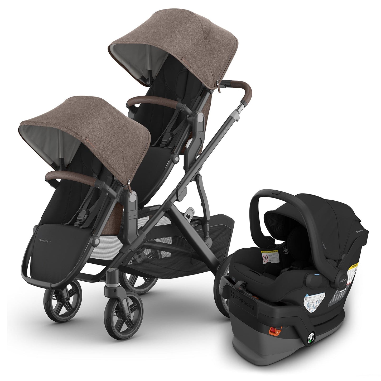UPPAbaby Vista V3 Double Stroller with RumbleSeat V3 + Mesa V3 Travel System Bundle - Owen / Jake - DBL-V3-TRVL-MESA-V3-0303-VSO-NA-OWN