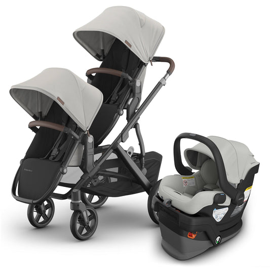 UPPAbaby Vista V3 Double Stroller with RumbleSeat V3 + Mesa V3 Travel System Bundle - Savannah / Savannah - DBL-V3-TRVL-MESA-V3-0303-VSO-NA-SAV