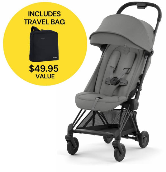 Cybex COYA Compact Stroller + Travel Bag Bundle - Matte Black / Mirage Grey - 522004333-521001489