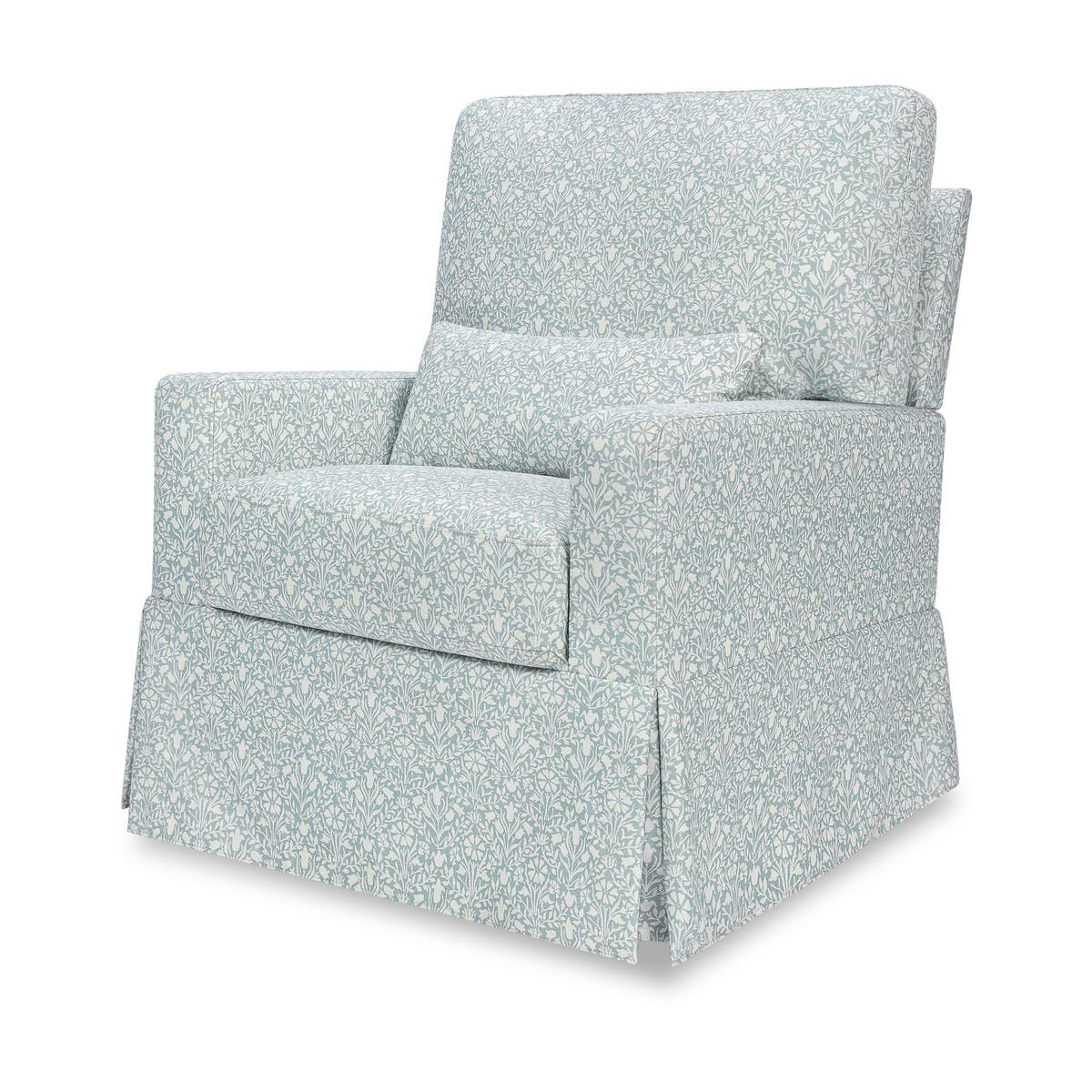 Morris & Co. x Namesake Crawford Pillowback Comfort Swivel Glider - Bellflowers in Powdered Blue - M21787BPB