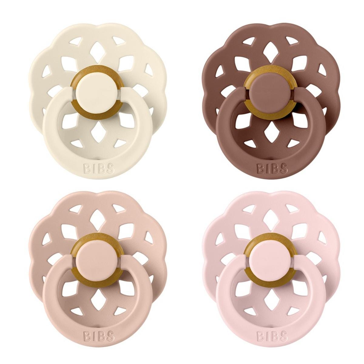 BIBS Boheme Pacifier, 4 Pack - Ivory/Blush/Woodchuck/Blossom - Size 1 (0-6 m) - 230244