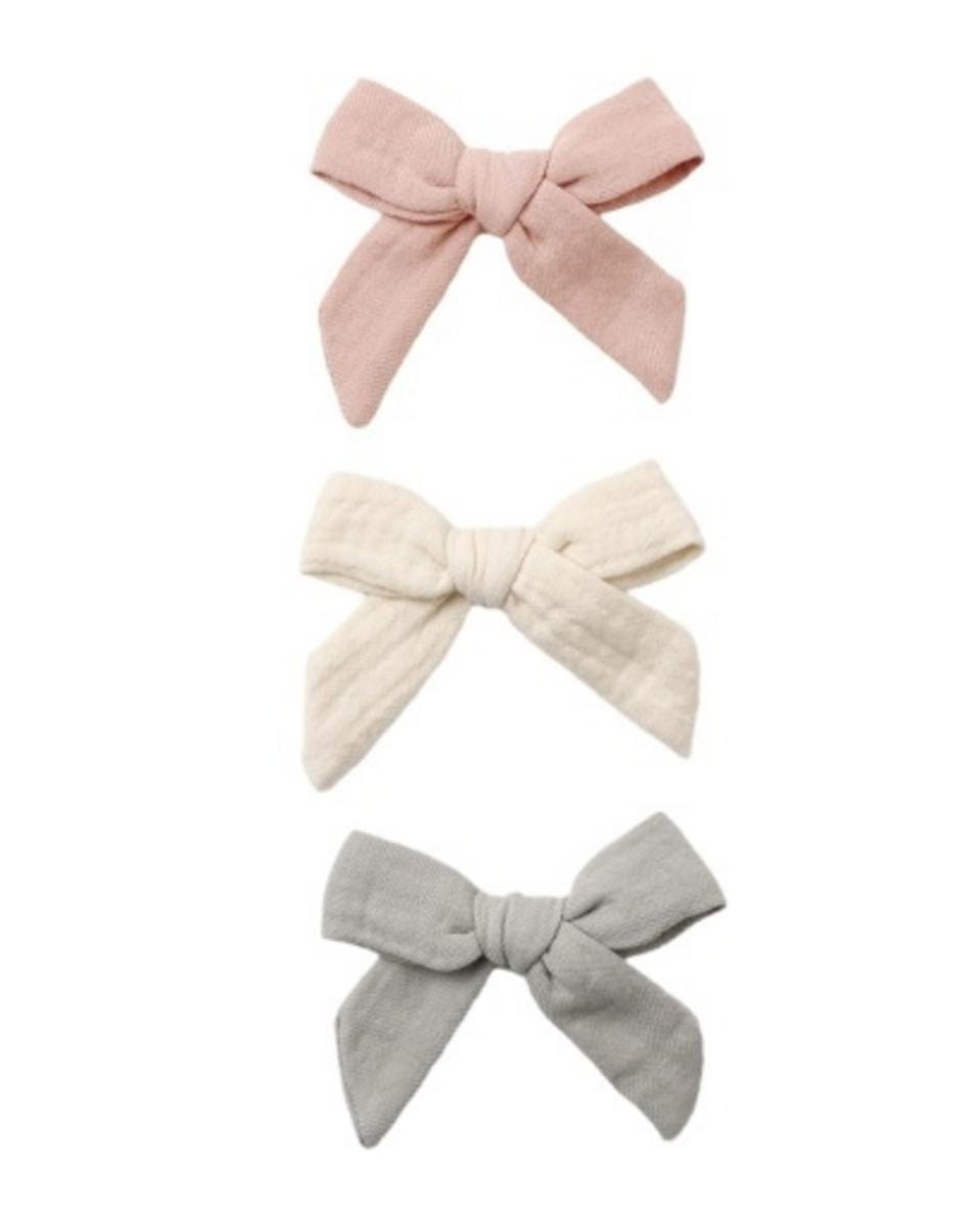 Quincy Mae Bow w. Clip, Set of 3 Mauve, Sage, Natural - Mauve / Sage / Natural