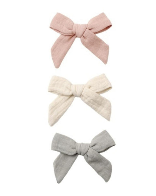 Quincy Mae Bow w. Clip, Set of 3 Mauve, Sage, Natural - Mauve / Sage / Natural