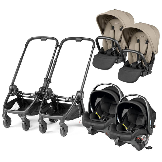 PEG City Loop Twin Stroller + Primo Viaggio Urban Mobility Travel System Bundle - Black / Vanilla Blend / True Black - CLP-TWIN-TRVL-URBAN-VANBL