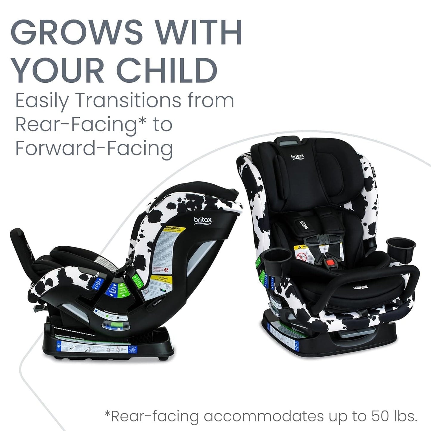 Britax Poplar S ClickTight Convertible Car Seat, Slim 17-Inch Design - Cowmooflage